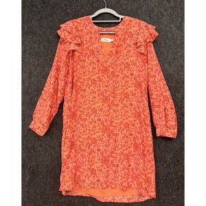 Vineyard Vines Helenium Floral Ruffle Shift Dress Silk Blend Papaya Floral Sz Sm